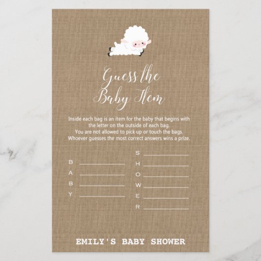 Little Lamb Baby shower Game PRINED (Voorkant)