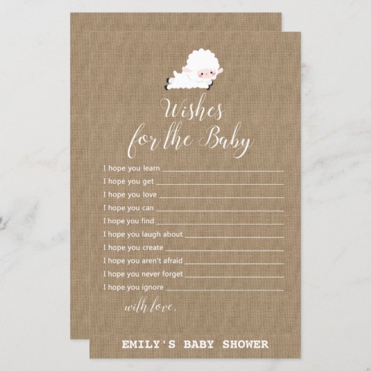 Little Lamb Baby shower Game PRINED (Voorkant / Achterkant)
