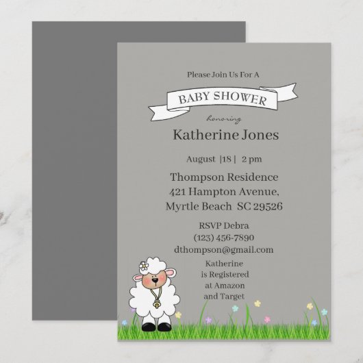 Little Lamb Baby shower Invitation Kaart (Voorkant / Achterkant)