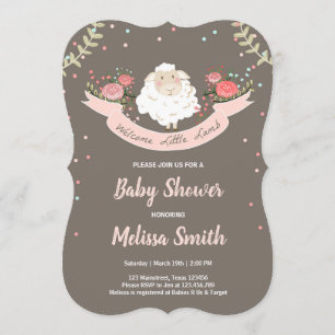 Little lamb Baby shower Invitation Pink Spring Kaart