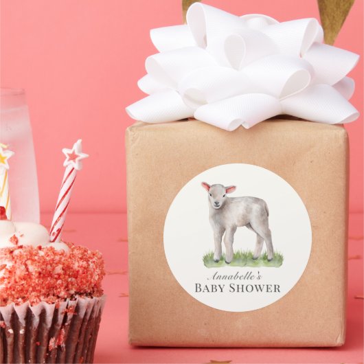 Little Lamb Baby shower Ronde Sticker (Feest)