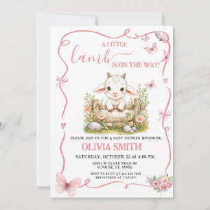 Little Lamb Meisje Roze Bloemige Baby Borrel Kaart