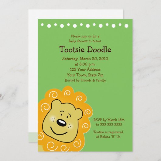 Little Leo Lion Baby shower Invitation 5 x 7 Kaart (Voorkant / Achterkant)