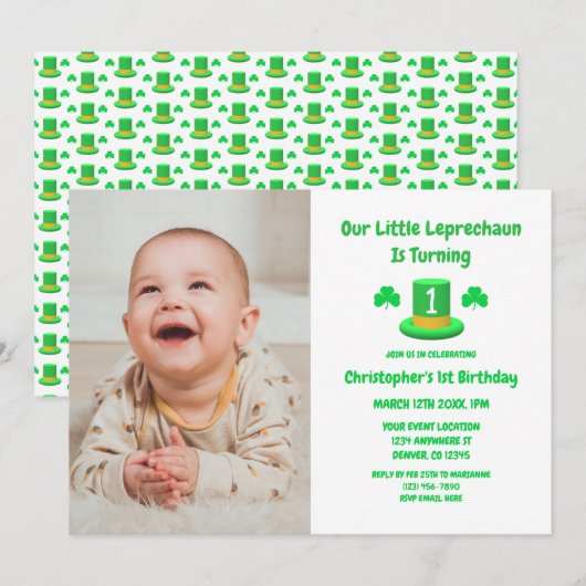 Little Leprechaun 1st Birthday Kaart (Voorkant / Achterkant)