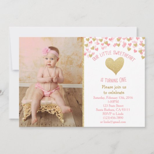 Little Lieverd First Birthday Foto Uitnodiging (Voorkant)