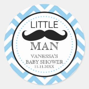 Little Lil' Man Mustache Boy Baby shower Favor Ronde Sticker