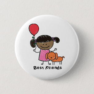 Little Little Girl en her Dog Custom Text  Ronde Button 5,7 Cm