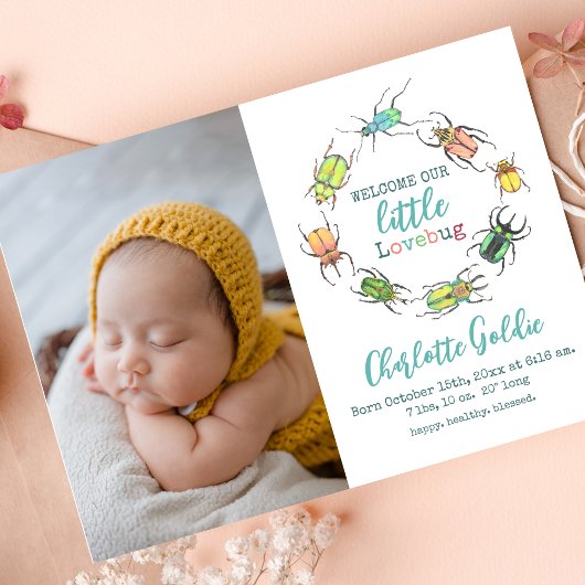 Little Love Bug Baby Aankondiging Fotokaart