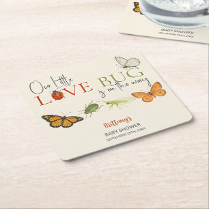 Little Love Bug Baby shower Butterfly Vierkante Kartonnen Onderzetter