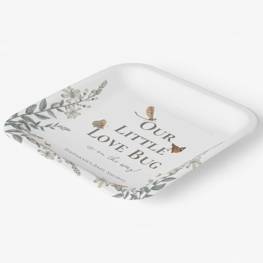 Little Love Bug Baby Shower Gender Neutral Papieren Bordje (Gebogen)