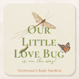 Little Love Bug Baby shower Gender Neutral Vierkante Kartonnen Onderzetter