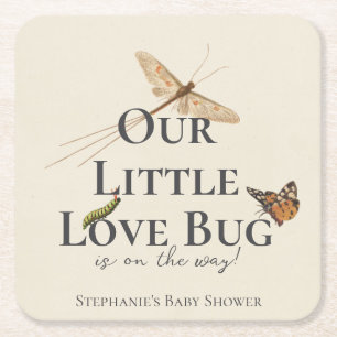 Little Love Bug Baby shower Gender Neutral Vierkante Kartonnen Onderzetter