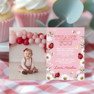 Little Love Bug Daisy Bloemige Verjaardagsfeest Fo Bedankkaart