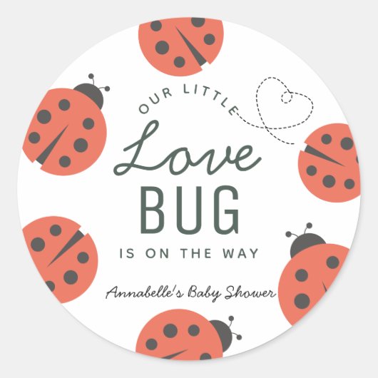 Little Love Bug Ladybug Baby shower Ronde Sticker (Voorkant)