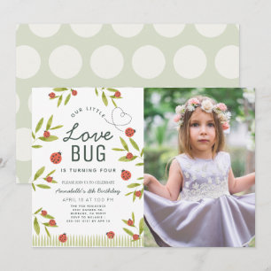 Little Love Bug Ladybug Girl Foto Birthday Kaart