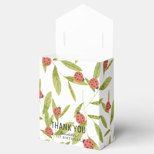 Little Love Bug Ladybug Leaf 1st Birthday Bedankdoosjes (Geopend)