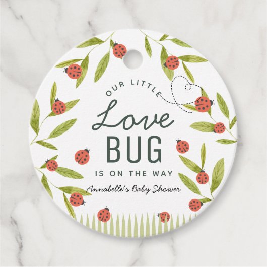 Little Love Bug Ladybug Leaf Baby shower Bedankt Bedankjes Labels (Voorkant)