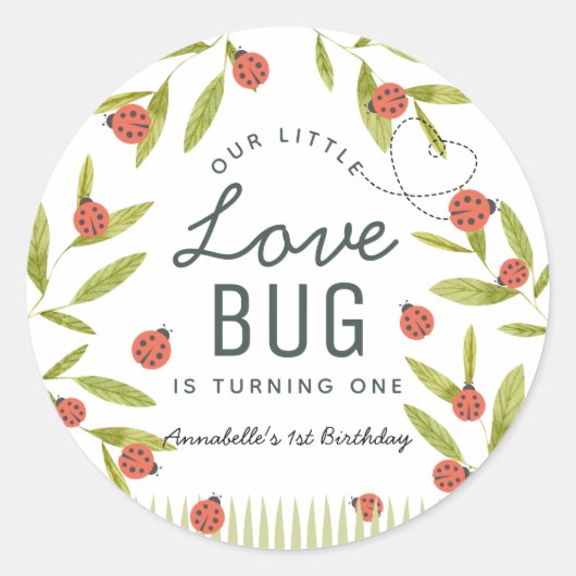 Little Love Bug Ladybug Leaf Birthday Ronde Sticker (Voorkant)