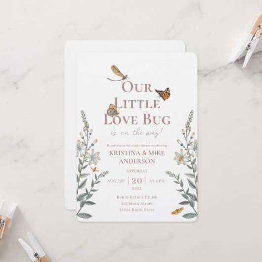 Little Love Bug QR Code Baby shower Invitation (Devant/Arrière en situation)