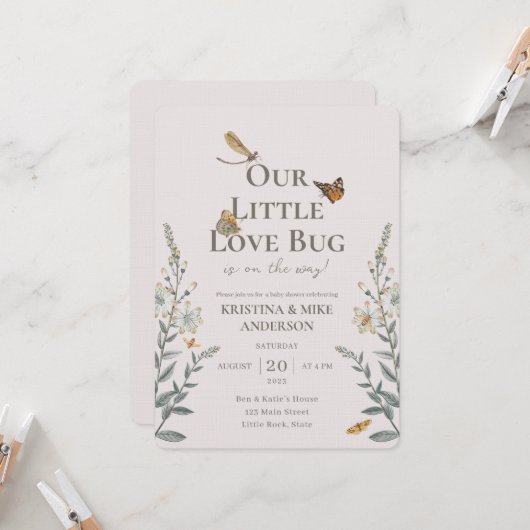 Little Love Bug QR Code Baby shower Invitation (Devant/Arrière en situation)