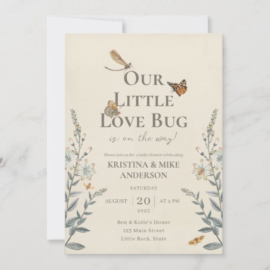 Little Love Bug QR Code Baby shower Invitation (Devant)