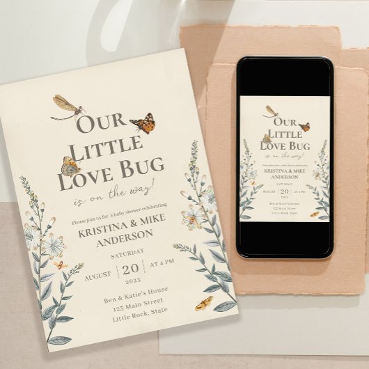 Little Love Bug QR Code Baby shower Invitation