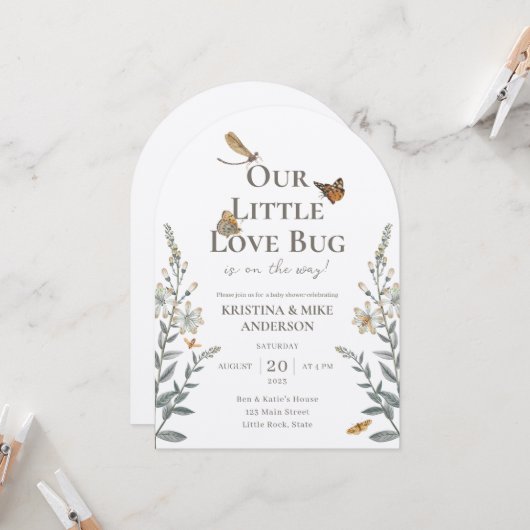 Little Love Bug QR Code Baby shower Invitation (Devant/Arrière en situation)