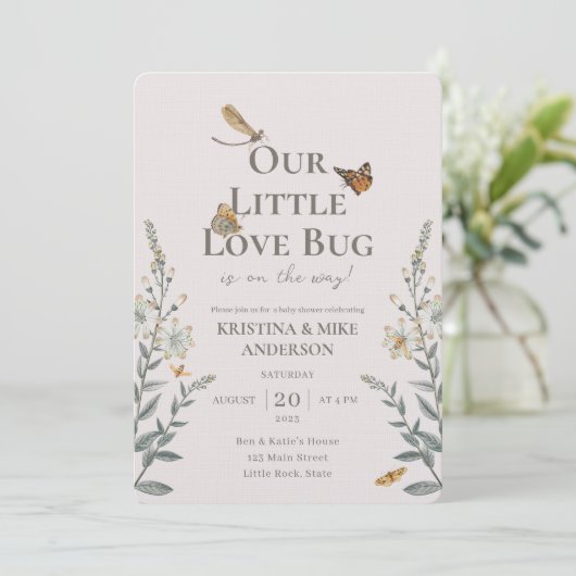 Little Love Bug QR Code Baby shower Invitation Kaart (Staand voorkant)