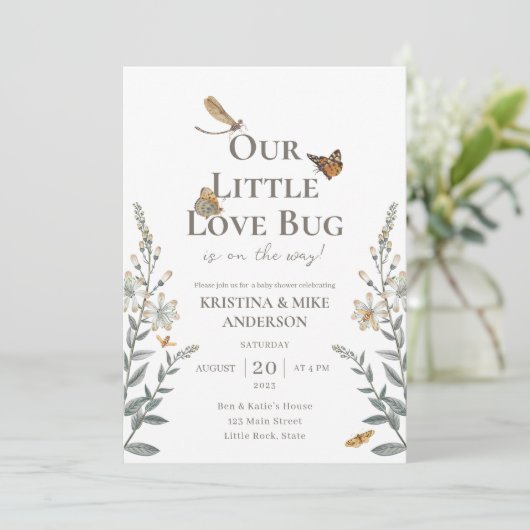 Little Love Bug QR Code Baby Shower Invitation Kaart (Staand voorkant)