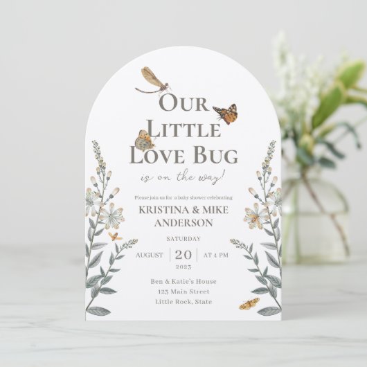 Little Love Bug QR Code Baby shower Invitation Kaart (Staand voorkant)