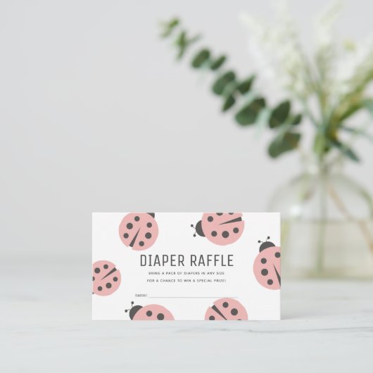 Little Love Bug Roze Ladybug Luier Raffle Ticket Informatiekaartje (Staand voorkant)