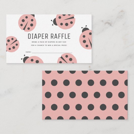 Little Love Bug Roze Ladybug Luier Raffle Ticket Informatiekaartje (Voorkant / Achterkant)