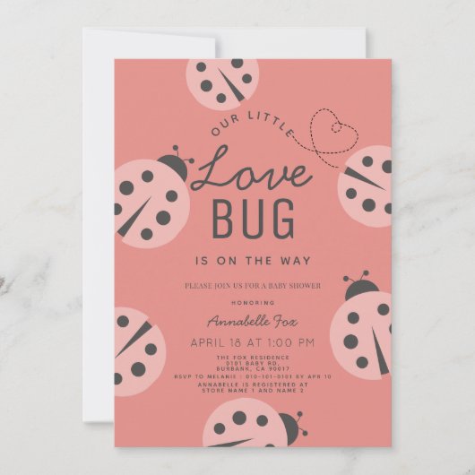 Little Love Bug Roze lieveheersbeestje Baby shower Kaart (Voorkant)