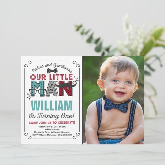 Little Man 1er anniversaire Invitation Mustache Pa (Debout devant)