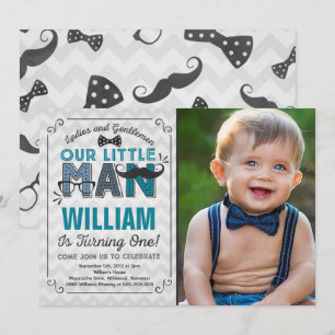 Little Man 1st Birthday Invitation Mustache Party Kaart