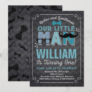 Little Man 1st Birthday Invitation Mustache Party Kaart
