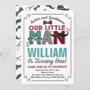 Little Man 1st Birthday Invitation Mustache Party Kaart
