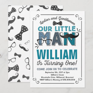 Little Man 1st Birthday Invitation Mustache Party Kaart