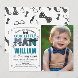 Little Man 1st Birthday Invitation Mustache Party Kaart