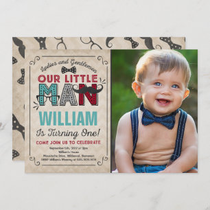 Little Man 1st Birthday Invitation Mustache Party Kaart
