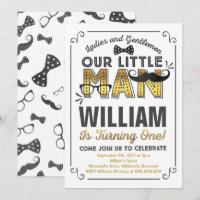 Little Man 1st Birthday Invitation Mustache Party