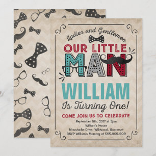 Little Man 1st Birthday Invitation Mustache Party Kaart