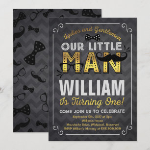 Little Man 1st Birthday Invitation Mustache Party Kaart