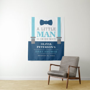 Little Man Baby Shower Achtergrond, Navy, Babyblau Wandkleed