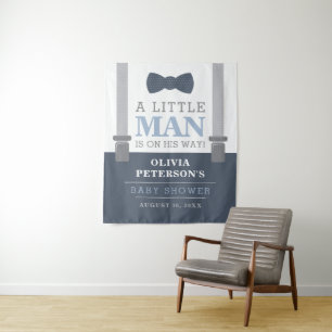Little Man Baby Shower Achtergrond, Navy, Grijs Wandkleed