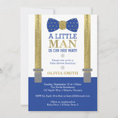 Little Man Baby shower Invitation, Blauw, Faux Gol Kaart (Voorkant)