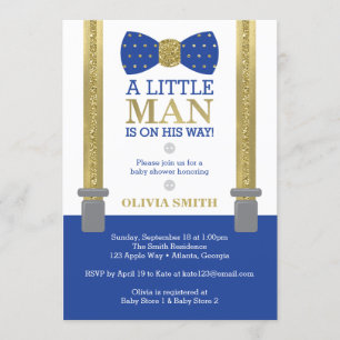 Little Man Baby shower Invitation, Blauw, Faux Gol Kaart