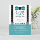 Little Man Baby shower Invitation, Blauwgroen en z Kaart (Staand voorkant)