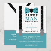 Little Man Baby shower Invitation, Blauwgroen en z Kaart (Voorkant / Achterkant)