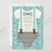 Little Man Baby shower Invitation, Blauwgroen, Tan Kaart (Voorkant)